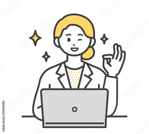 医療従事者がパソコンを操作するイラスト素材