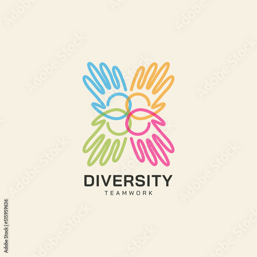 Teamwork diversity vector icon illustration with hand concept logo design