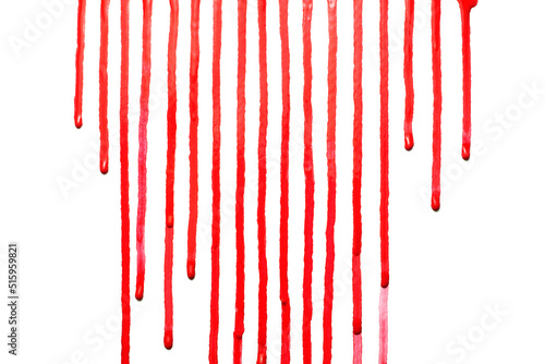 Red water color drips down on white background,Or as drop of blood,Abstract color 