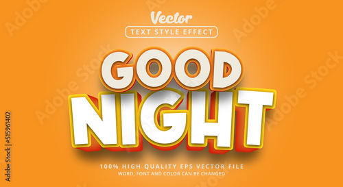 Editable text effects Goodnight text in orange color style with glitter style