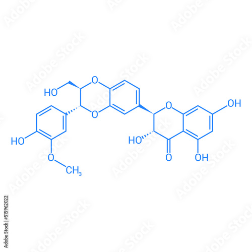 chemical structure of Silibinin or silybin (C25H22O10)
