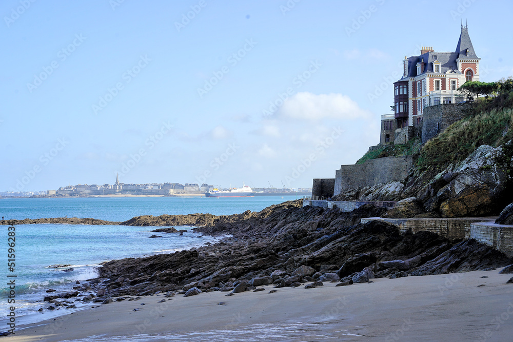 Landscape of Coast during low tide in Dinard, Brittany, France Landscape of Coast during low tide in Dinard, Brittany, France