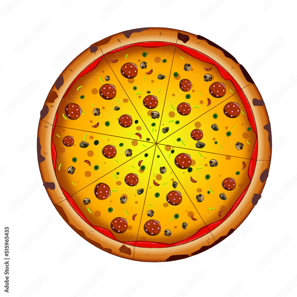 A vector image of a full pizza.