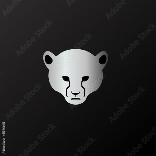 Cheetah cub head metallic silver gaming emblem style logo