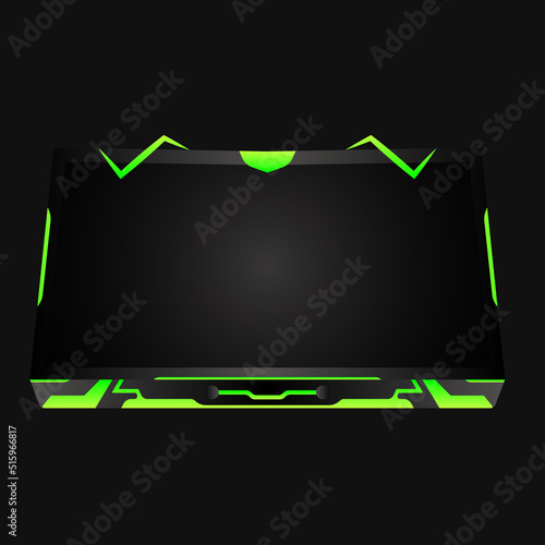 Live streaming overlay webcam border frame. Neon green gaming interface video border for live streaming platforms.