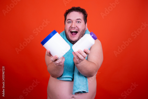 Diet and healthy lifestyle. Funny fat man.	