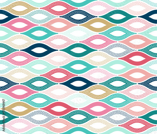 Seamless playful dots pattern, cute abstract ogee background