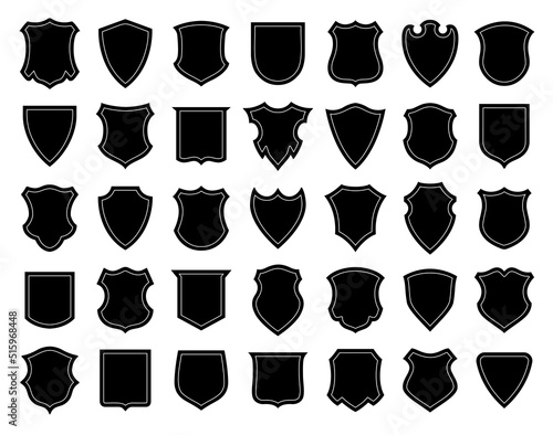Shields set. Collection of security shield icons with contours. Police badge shape. Insignia silhouettes. Security, football patches vector. Coat of arms icon set. Template isolated. logo design photo