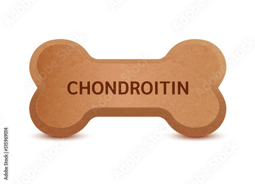 Bone shaped dry food for cats and dogs with chondroitin dietary supplement bones canine arthritis osteoarthritis. On a white background vector 3D. Can use for advertising pet food.