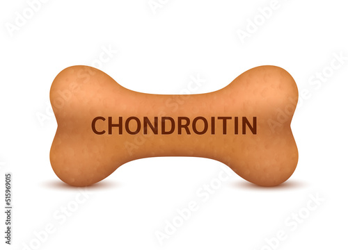 Bone shaped dry food for cats and dogs with chondroitin dietary supplement bones canine arthritis osteoarthritis. On a white background vector 3D. Can use for advertising pet food.