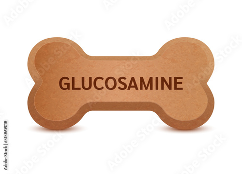 Bone shaped dry food for cats and dogs with chondroitin dietary supplement bones canine arthritis osteoarthritis. On a white background vector 3D. Can use for advertising pet food.