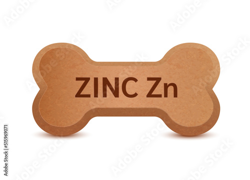 Bone shaped dry food for cats and dogs with zinc (Zn) dietary supplement bones canine arthritis osteoarthritis. Can use advertising pet food. On a white background vector 3D.