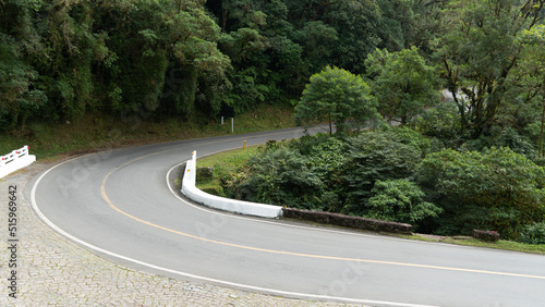 Estrada da Graciosa, que liga Curitiba às cidades históricas de Morretes e Antonina, sul do Brasil. Curva do Rio Cascata photo