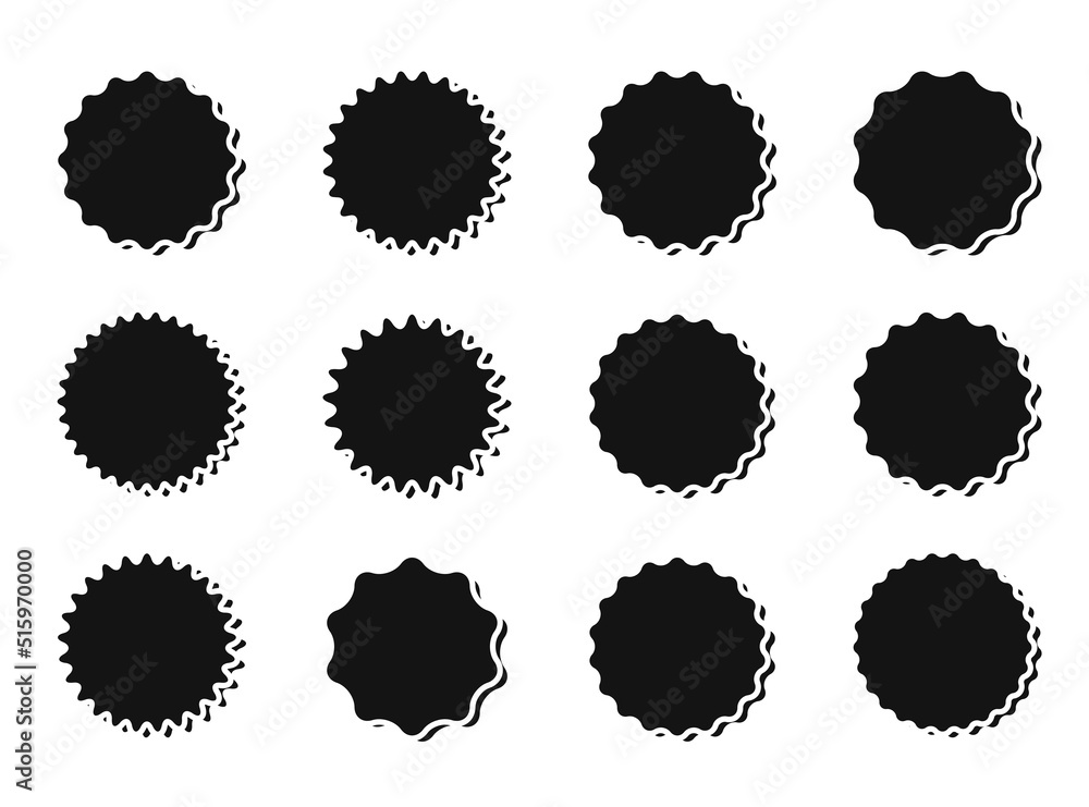 Set of 12 vector starburst signs with shadows for labels, badges, price tags, stickers, ads, marketing.