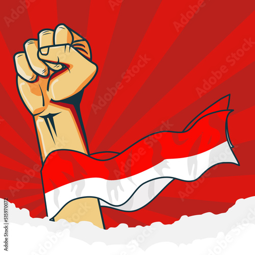 fist up with indonesian flag suitable for indonesian independence day poster