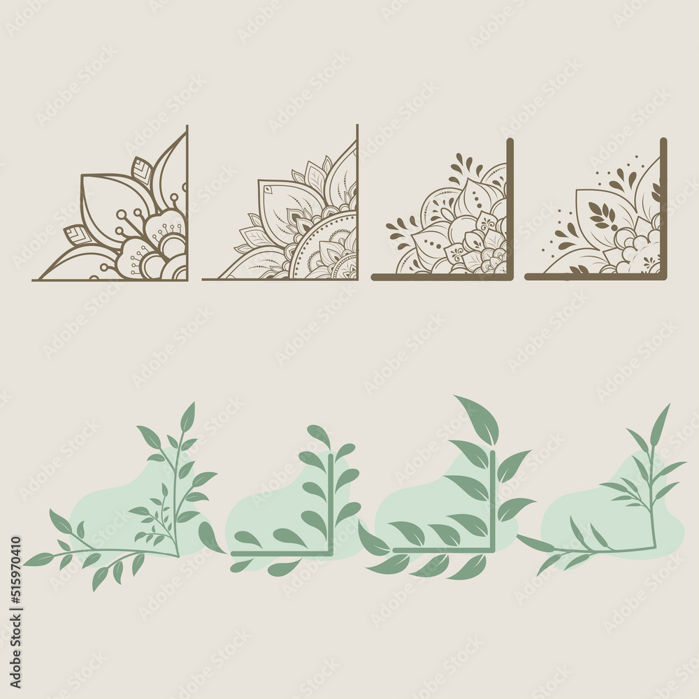 Floral corner shapes with organic shapes, Leaves border frame illustration