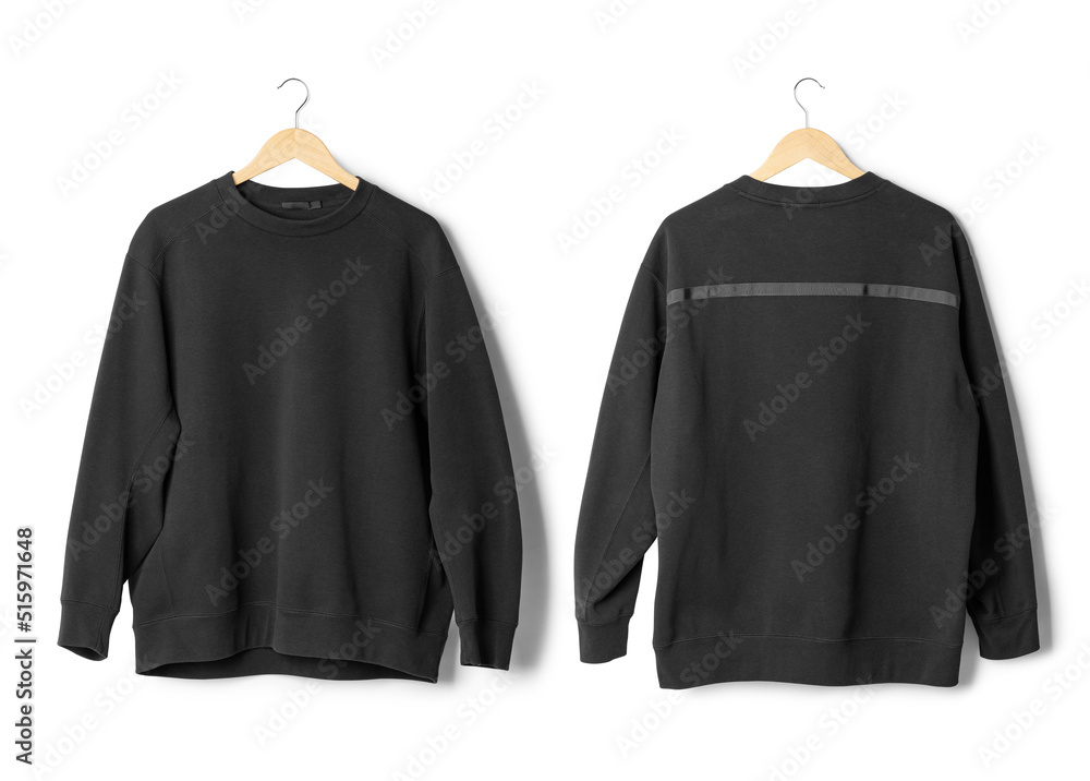 Realistic sweater mockup hanging front and back view isolated on white