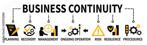 Business Continuity Banner Vector Illustration providing the systems of prevention and recovery of company threats potential