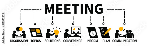 Peoples Together Discuss Some Topics in a Meeting Banner Web illustration Concept with icons