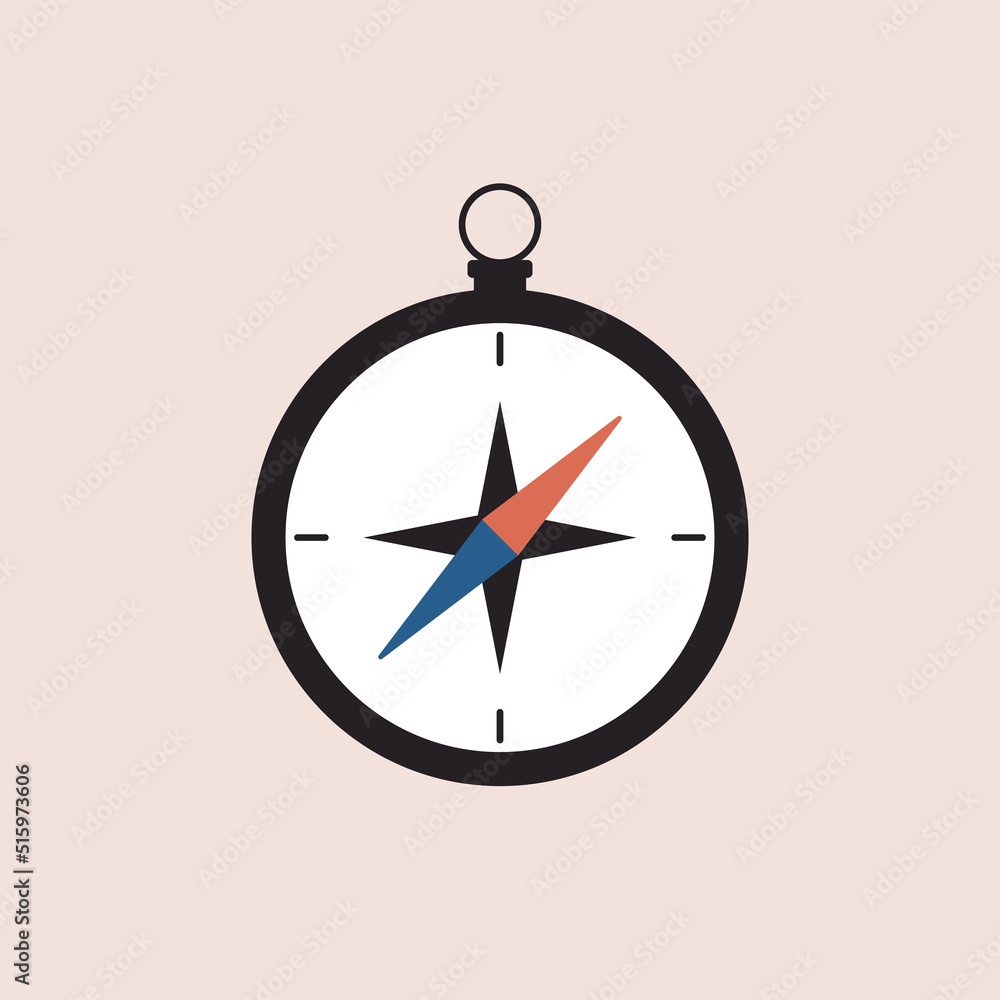 2D vector compass, modern, flat design. 2D vector compass, modern, flat design.
