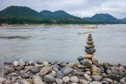 Stack of stones at Khan Riverside in Luang Prabang Province, laos