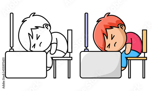 Cute boy overworking coloring page for kids