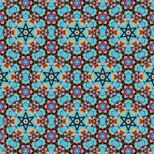 Traditional mystic background design. Arabesque ethnic texture. Geometric stripe ornament cover photo. Turkish fashion for floor tiles and carpet. Repeated pattern design for Moroccan textile print