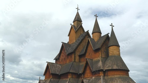 heddal stave church wood cathedral built 1300 century triple nave cloudy sky norway photo