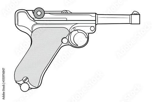 Vector illustration of the P08 Luger german automatic pistol on the white background
