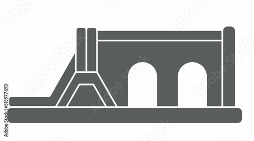 Bouncy inflatable castle. Tower and equipment for child playground. Jumping house sign. Vector silhouette icon.