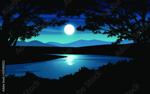 night landscape with moon and river