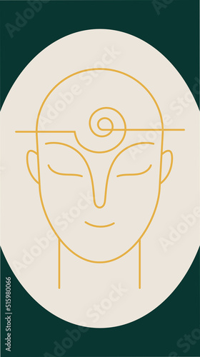 The concept of a conscious woman. Esotericism, imagination and fantasy. Inner peace and balance. Cartoon flat vector illustration