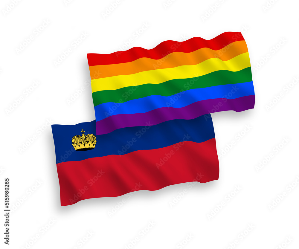 Obraz premium Flags of Liechtenstein and Rainbow gay pride on a white background