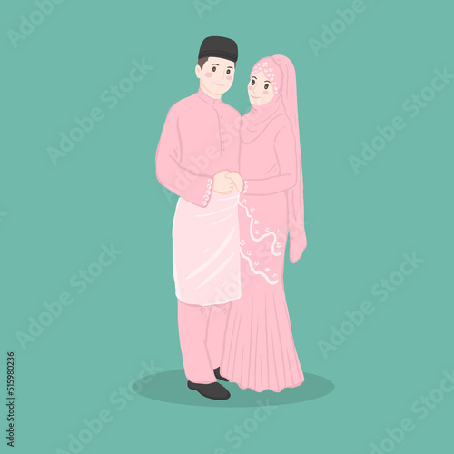 Muslim wedding couple characters, Bride and groom in Muslim style.