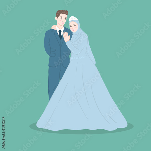 Muslim wedding couple characters  Bride and groom in Muslim style.