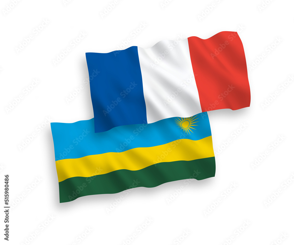 Flags of France and Republic of Rwanda on a white background Flags of France and Republic of Rwanda on a white background