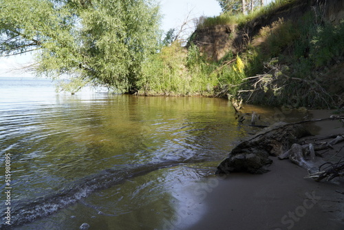 A small bay with a sandy beach and vegetation, on the Volga River. Ulyanovsk