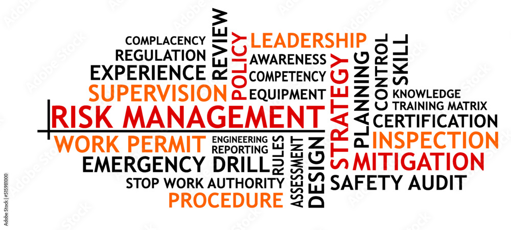 Risk management planning wording cloud board involve for business successful concept. Business strategy background vector.