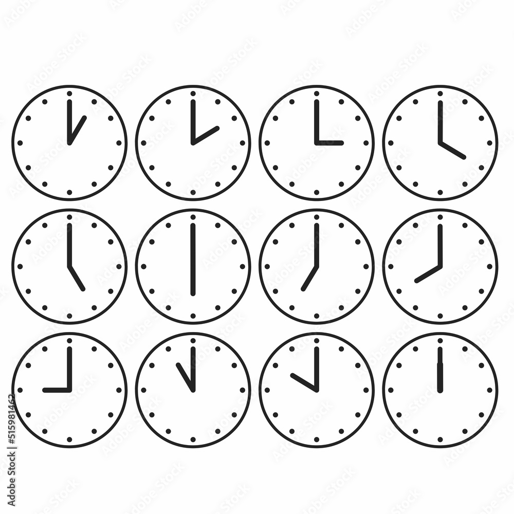 set wall clock icon. icon set timer. with different times on white background set wall clock icon. icon set timer. with different times on white background
