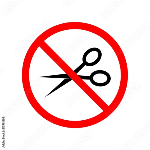 Do not open with a knife or scissors. No scissors sign isolated on white background