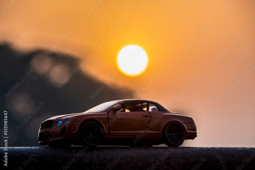 car in the sunset