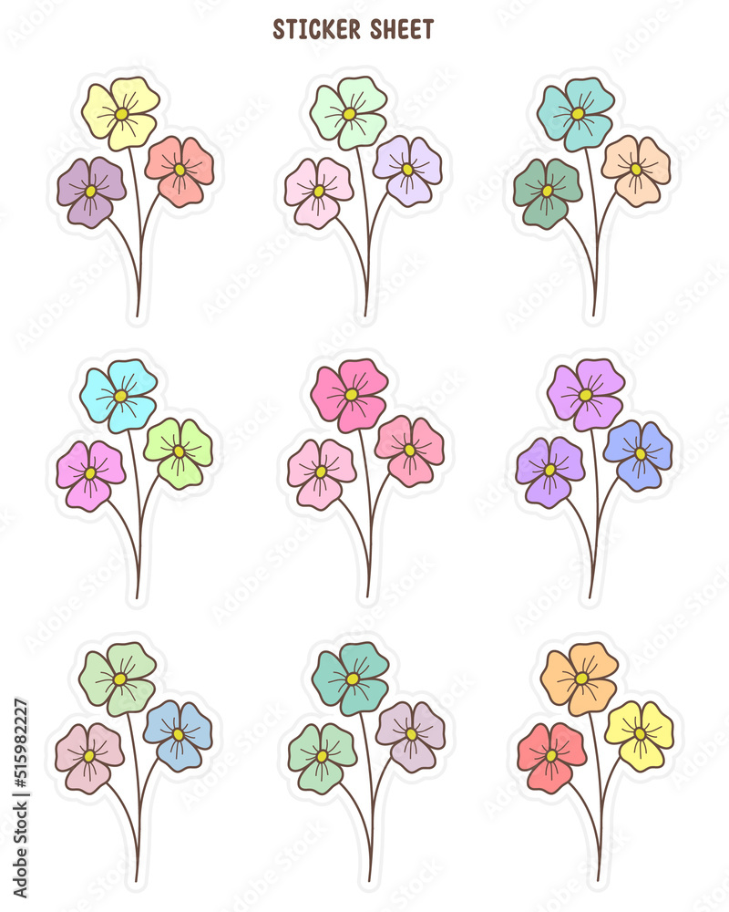 Set of minimal flower stickers design. Bullet journal stickers, planner stickers and scrapbook stickers. Set of minimal flower stickers design. Bullet journal stickers, planner stickers and scrapbook stickers.
