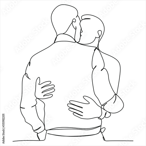 Hand drawn couple line art vector illustration. Man kiss sketch. Happy together. Lovers outline drawing. Love concept. Gay couple kissing. Lgbt concept.Gay Couple line vector illustration. Love print.