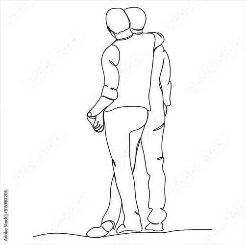 Hand drawn couple line art vector illustration. Man kiss sketch. Happy together. Lovers outline drawing. Love concept. Gay couple kissing. Lgbt concept.Gay Couple line vector illustration. Love print.