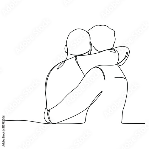 Hand drawn couple line art vector illustration. Man kiss sketch. Happy together. Lovers outline drawing. Love concept. Gay couple kissing. Lgbt concept.Gay Couple line vector illustration. Love print.
