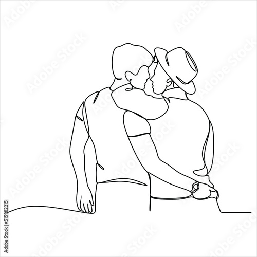 Hand drawn couple line art vector illustration. Man kiss sketch. Happy together. Lovers outline drawing. Love concept. Gay couple kissing. Lgbt concept.Gay Couple line vector illustration. Love print.