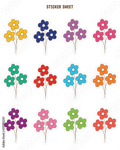 Collection of flower stickers. Bullet journal stickers, planner and scrapbook stickers design.	