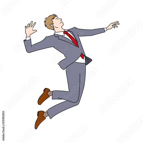 バレーのアタックを決めるビジネスマンのイラスト（白背景・ベクター・切り抜き）