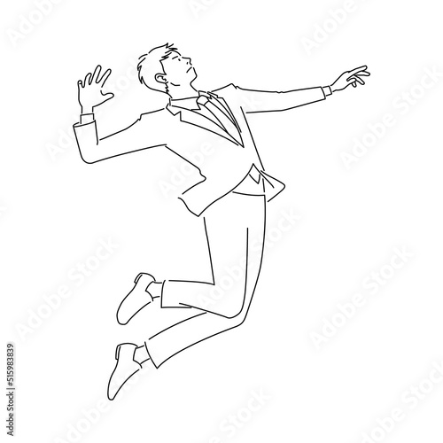 バレーのアタックを決めるビジネスマンのイラスト（白背景・ベクター・線画・切り抜き）