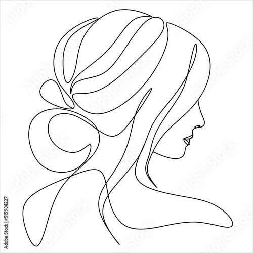 One line girl or woman portrait design. Hand drawn minimalism style vector illustration